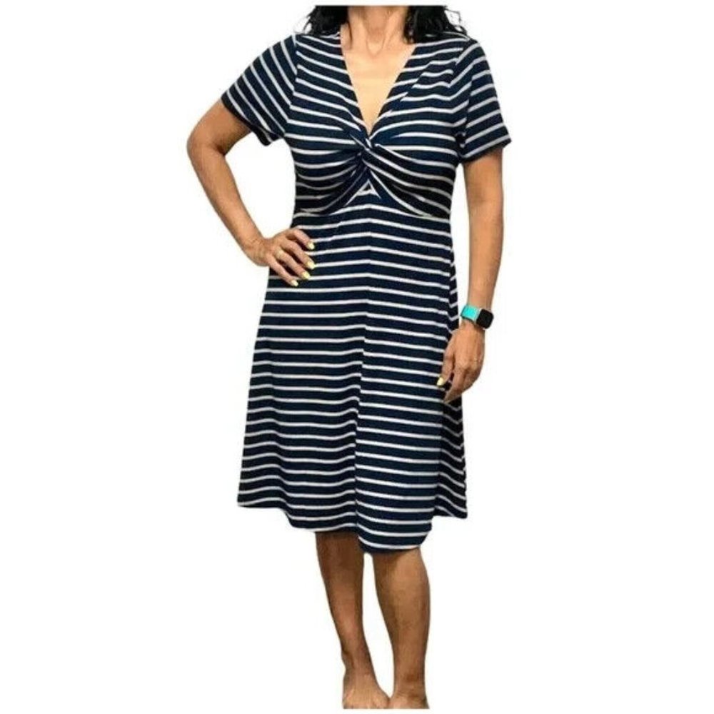 Torrid Dress Womens Sz 2 Blue Striped V Neck Midi‎ Everyday Capsule Coastal